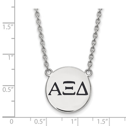 Sterling Silver Rhodium Plated Logoart Alpha Xi Delta Sorority Greek Letters Large Black Enamel Pendant 18 Inch Necklace