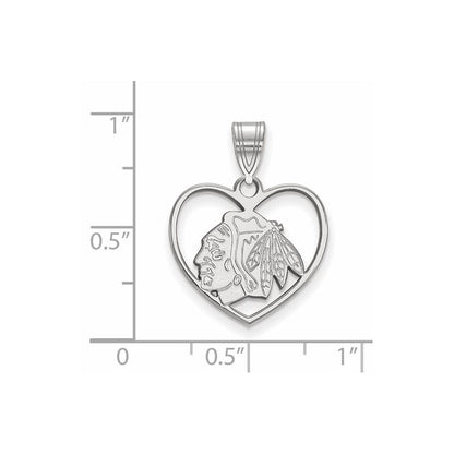 Sterling Silver Rhodium Plated Nhl Logoart Chicago Blackhawks Heart Pendant