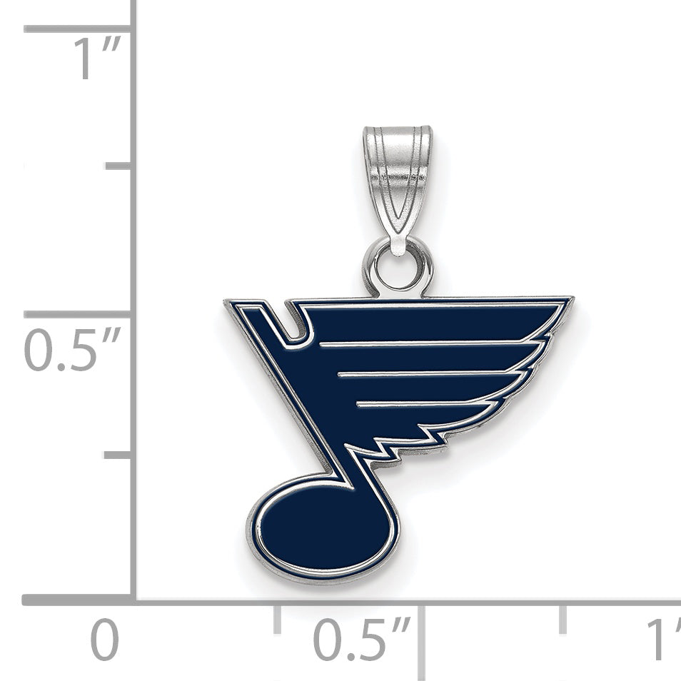 Sterling Silver Rhodium Plated Nhl Logoart St. Louis Blues Small Enameled Pendant