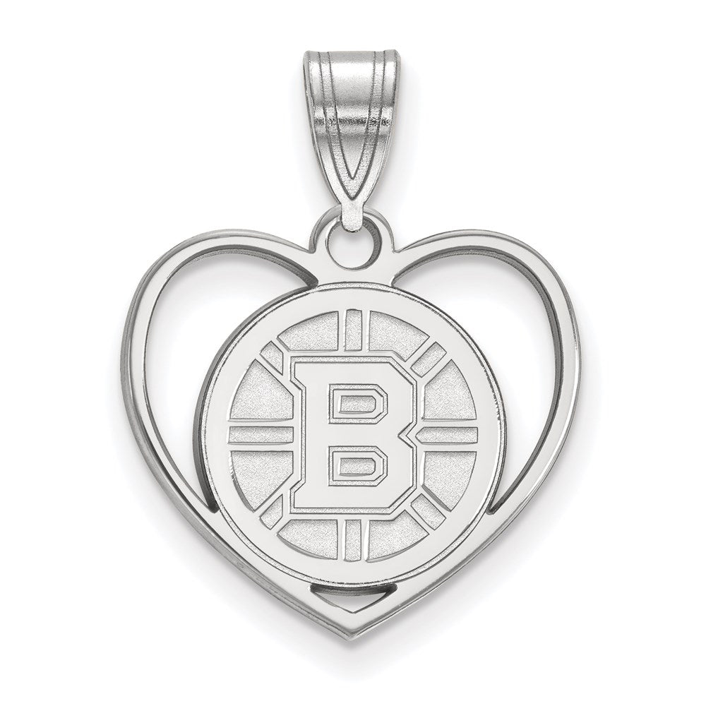 Sterling Silver Rhodium Plated Nhl Logoart Boston Bruins Heart Pendant