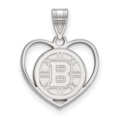 Sterling Silver Rhodium Plated Nhl Logoart Boston Bruins Heart Pendant
