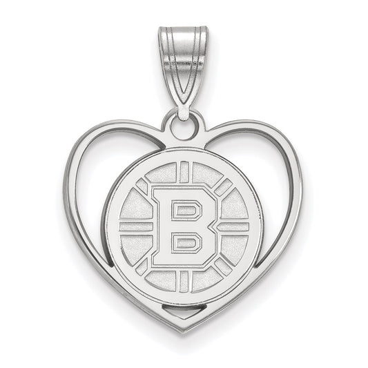 Sterling Silver Rhodium Plated Nhl Logoart Boston Bruins Heart Pendant