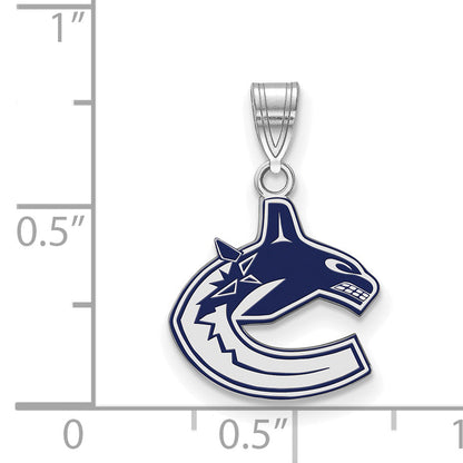 Sterling Silver Rhodium Plated Nhl Logoart Vancouver Canucks Small Enameled Pendant