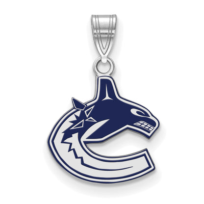 Sterling Silver Rhodium Plated Nhl Logoart Vancouver Canucks Small Enameled Pendant