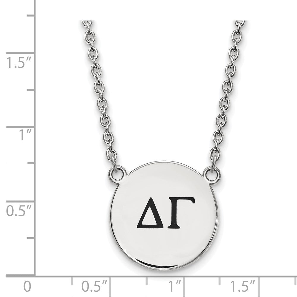 Sterling Silver Rhodium Plated Logoart Delta Gamma Sorority Greek Letters Large Black Enamel Pendant 18 Inch Necklace