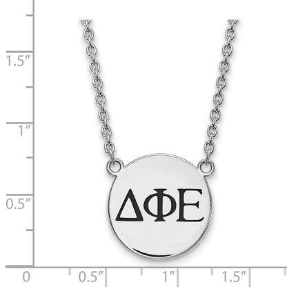 Sterling Silver Rhodium Plated Logoart Delta Phi Epsilon Sorority Greek Letters Large Black Enamel Pendant 18 Inch Necklace