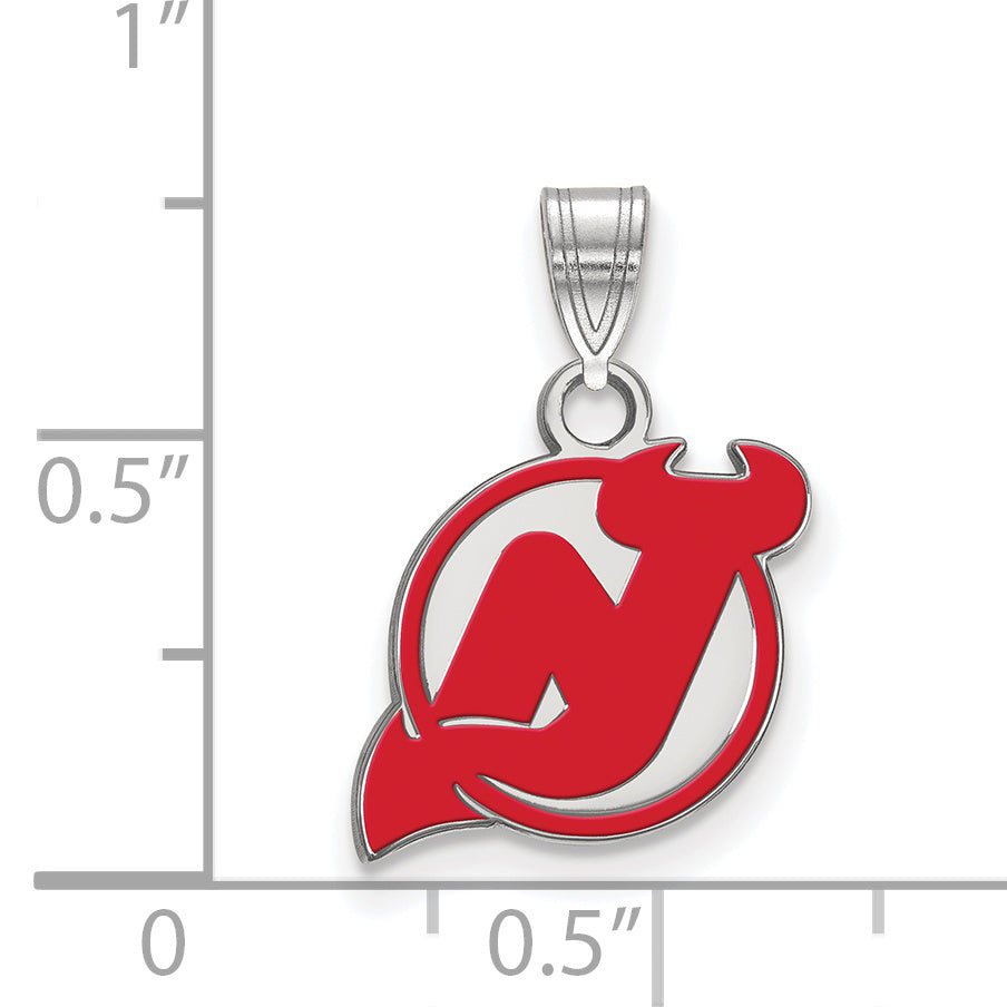 Sterling Silver Rhodium Plated Nhl Logoart New Jersey Devils Small Enameled Pendant