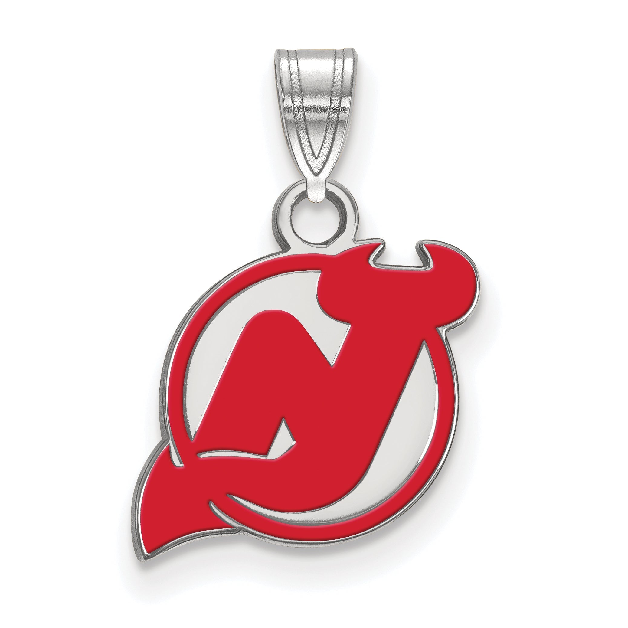 Sterling Silver Rhodium Plated Nhl Logoart New Jersey Devils Small Enameled Pendant