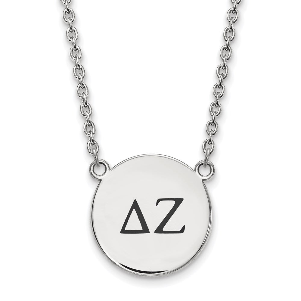 Sterling Silver Rhodium Plated Logoart Delta Zeta Sorority Greek Letters Large Black Enamel Pendant 18 Inch Necklace