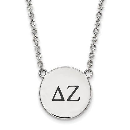 Sterling Silver Rhodium Plated Logoart Delta Zeta Sorority Greek Letters Large Black Enamel Pendant 18 Inch Necklace