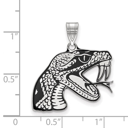Sterling Silver Rhodium Plated Logoart Florida A And M University Rattler Large Enameled Pendant
