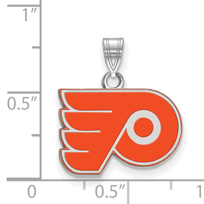 Sterling Silver Rhodium Plated Nhl Logoart Philadelphia Flyers Small Enamel Pendant