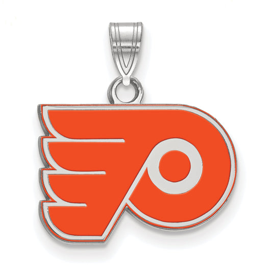Sterling Silver Rhodium Plated Nhl Logoart Philadelphia Flyers Small Enamel Pendant