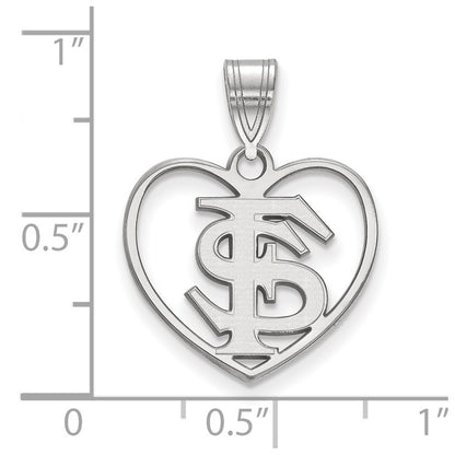 Sterling Silver Rhodium Plated Logoart Florida State University F S Heart Pendant
