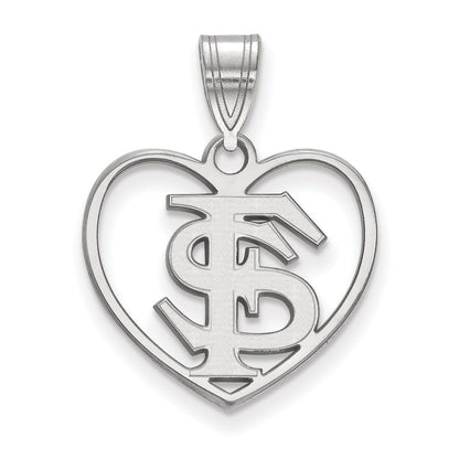Sterling Silver Rhodium Plated Logoart Florida State University F S Heart Pendant