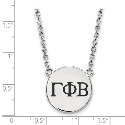 Sterling Silver Rhodium Plated Logoart Gamma Phi Beta Sorority Greek Letters Large Black Enamel Pendant 18 Inch Necklace