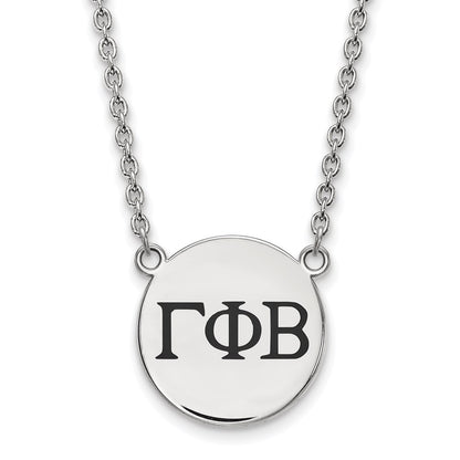 Sterling Silver Rhodium Plated Logoart Gamma Phi Beta Sorority Greek Letters Large Black Enamel Pendant 18 Inch Necklace