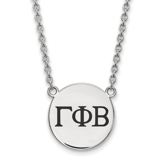 Sterling Silver Rhodium Plated Logoart Gamma Phi Beta Sorority Greek Letters Large Black Enamel Pendant 18 Inch Necklace