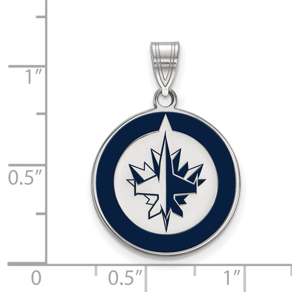 Sterling Silver Rhodium Plated Nhl Logoart Winnipeg Jets Large Enameled Pendant