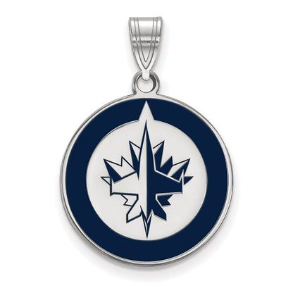 Sterling Silver Rhodium Plated Nhl Logoart Winnipeg Jets Large Enameled Pendant