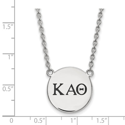 Sterling Silver Rhodium Plated Logoart Kappa Alpha Theta Sorority Greek Letters Large Black Enamel Pendant 18 Inch Necklace