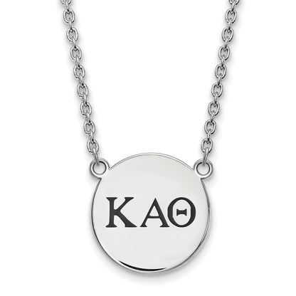 Sterling Silver Rhodium Plated Logoart Kappa Alpha Theta Sorority Greek Letters Large Black Enamel Pendant 18 Inch Necklace