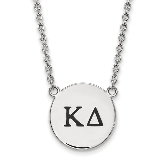 Sterling Silver Rhodium Plated Logoart Kappa Delta Sorority Greek Letters Large Black Enamel Pendant 18 Inch Necklace