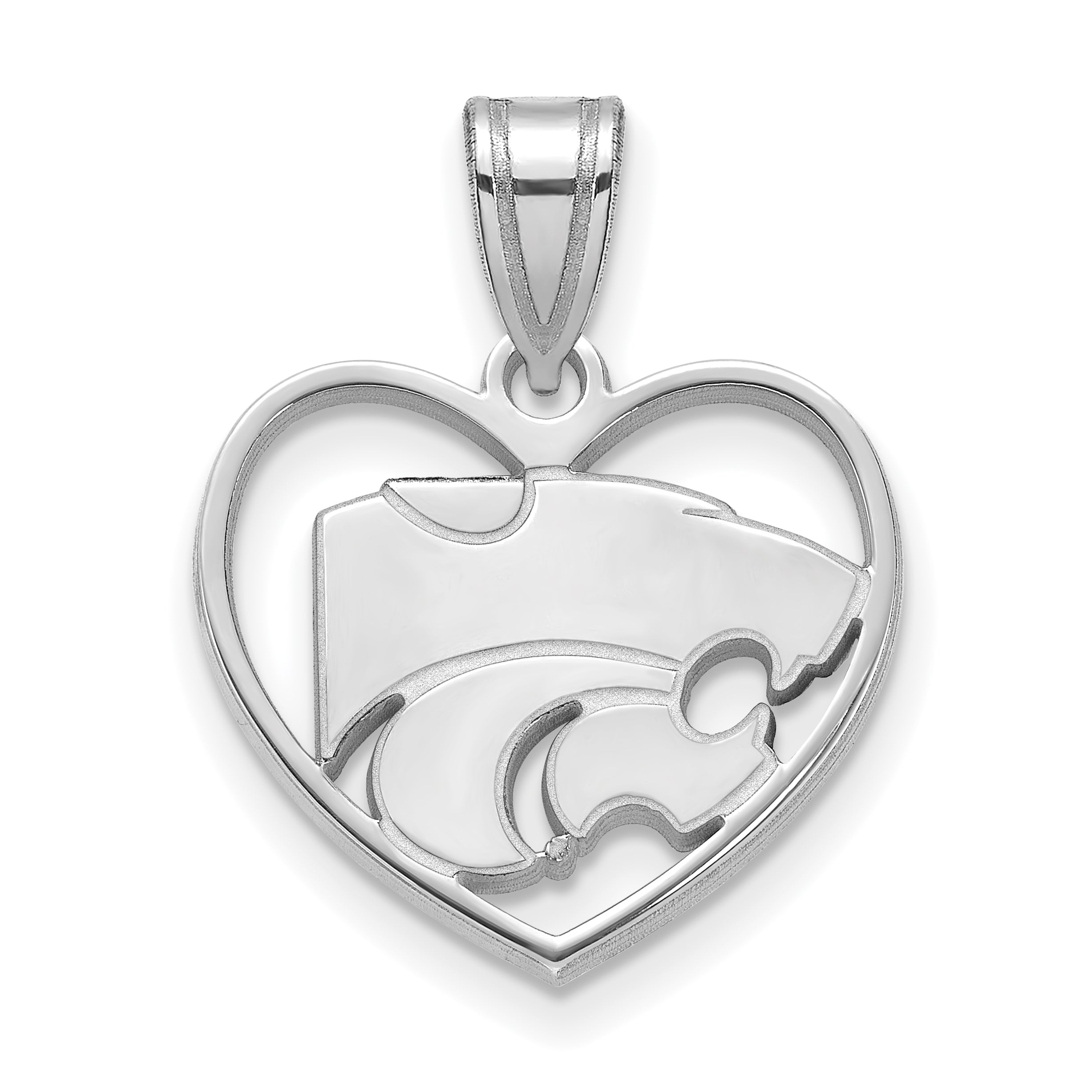 Sterling Silver Rhodium Plated Logoart Kansas State University Wildcat Heart Pendant