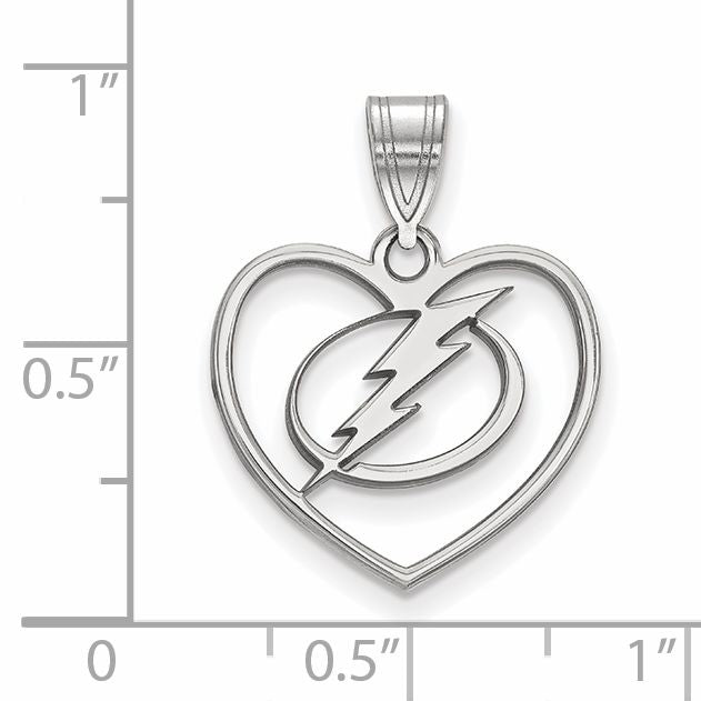 Sterling Silver Rhodium Plated Nhl Logoart Tampa Bay Lightning Heart Pendant