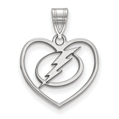 Sterling Silver Rhodium Plated Nhl Logoart Tampa Bay Lightning Heart Pendant