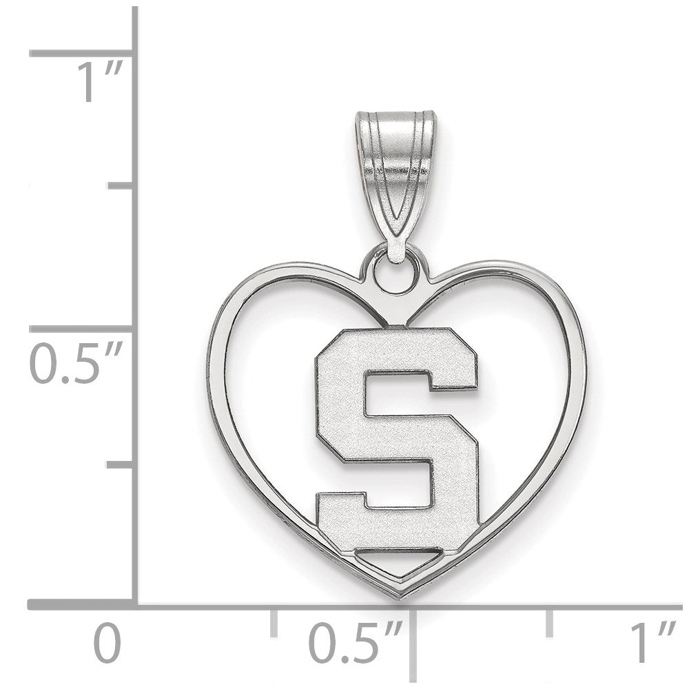 Sterling Silver Rhodium Plated Logoart Michigan State University Letter S Heart Pendant