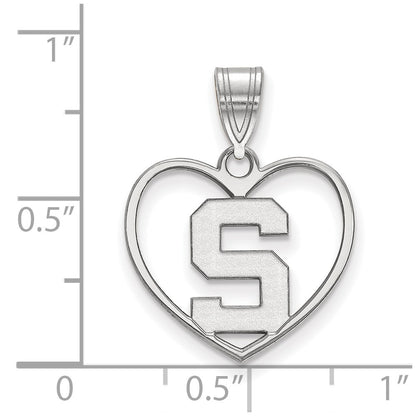 Sterling Silver Rhodium Plated Logoart Michigan State University Letter S Heart Pendant