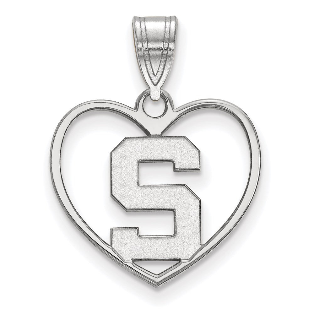 Sterling Silver Rhodium Plated Logoart Michigan State University Letter S Heart Pendant