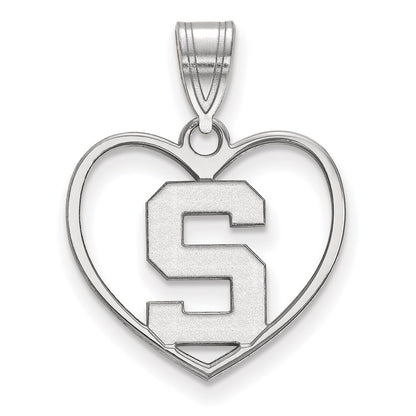 Sterling Silver Rhodium Plated Logoart Michigan State University Letter S Heart Pendant
