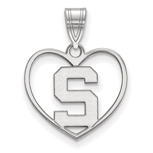 Sterling Silver Rhodium Plated Logoart Michigan State University Letter S Heart Pendant