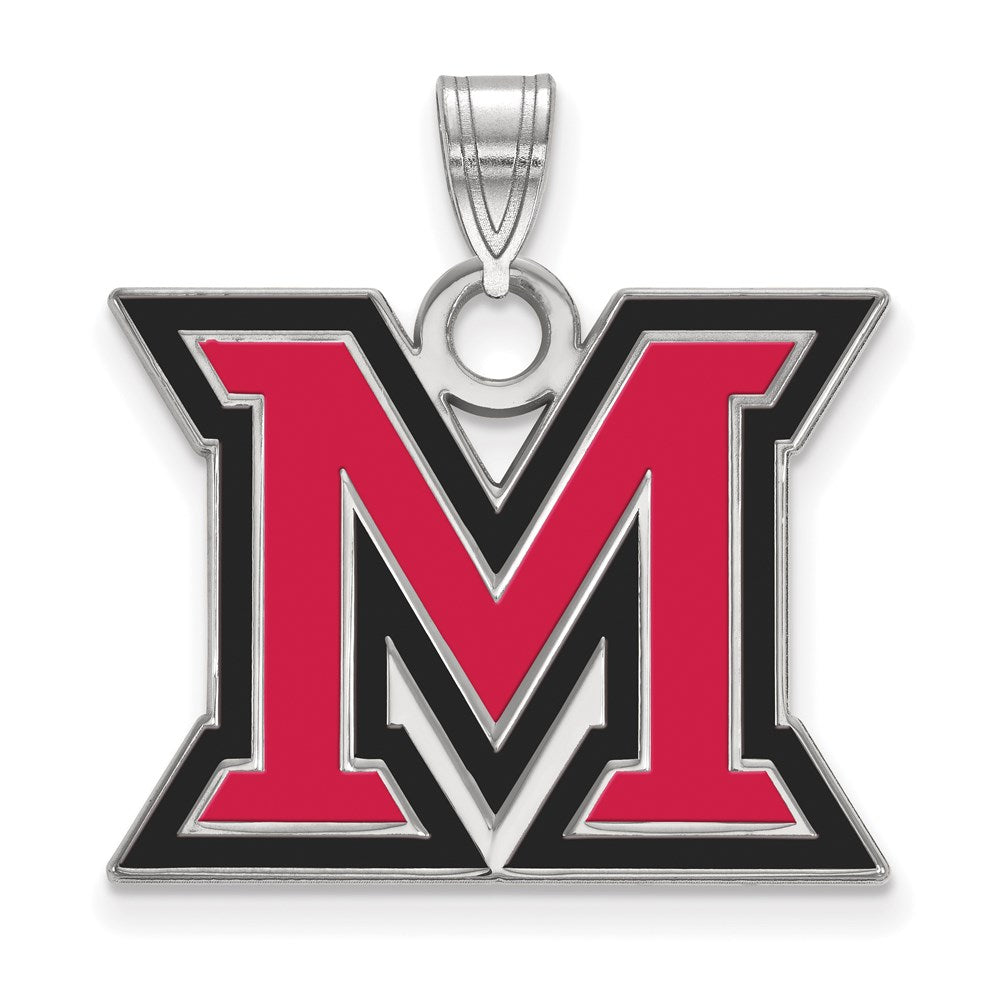 Sterling Silver Rhodium Plated Logoart Miami University Ohio Letter M Large Enameled Pendant