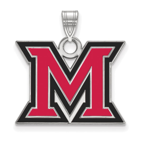 Sterling Silver Rhodium Plated Logoart Miami University Ohio Letter M Large Enameled Pendant