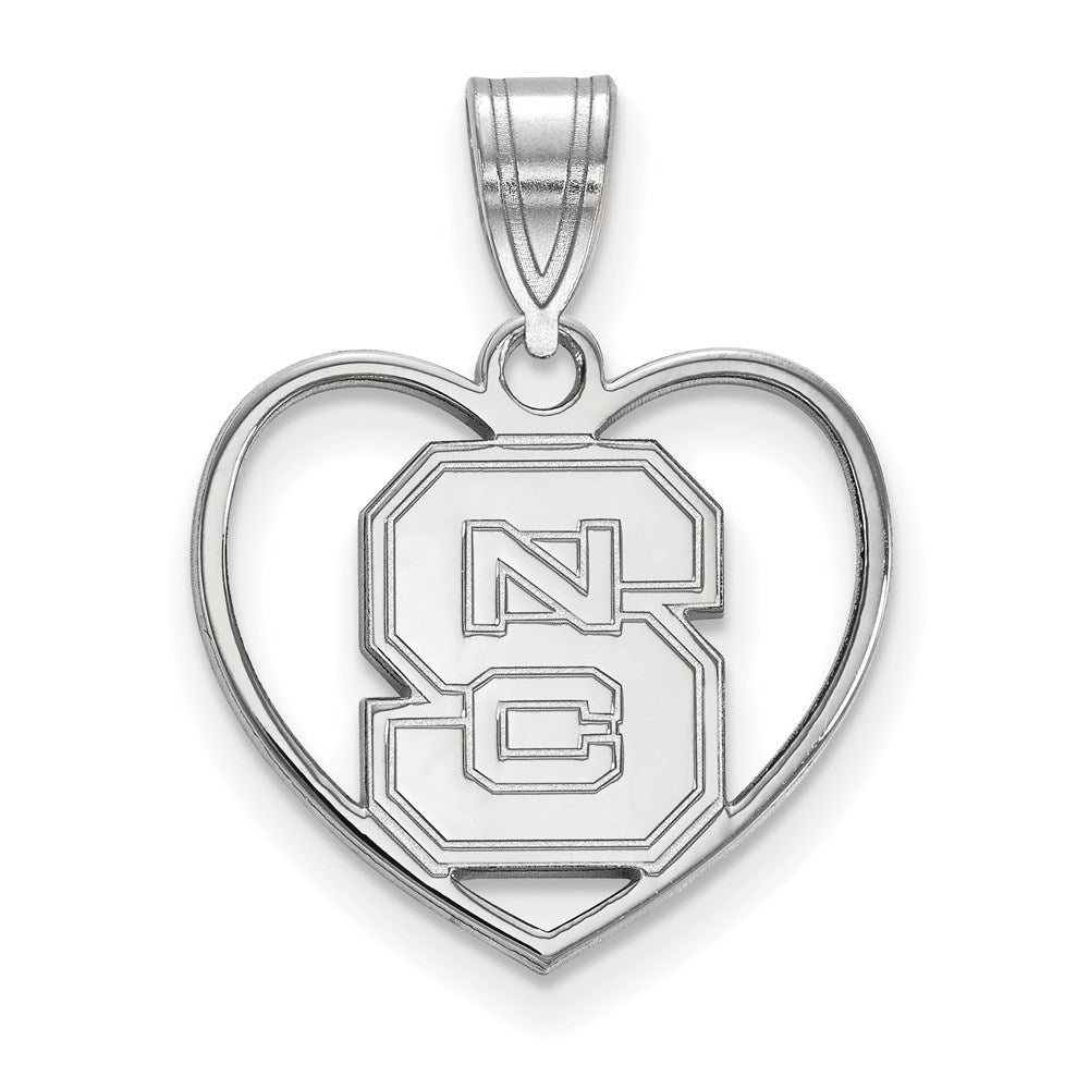Sterling Silver Rhodium Plated Logoart North Carolina State University N C S Heart Pendant