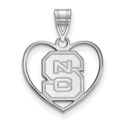 Sterling Silver Rhodium Plated Logoart North Carolina State University N C S Heart Pendant
