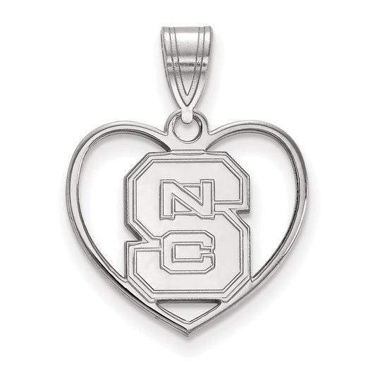 Sterling Silver Rhodium Plated Logoart North Carolina State University N C S Heart Pendant