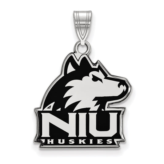 Sterling Silver Rhodium Plated Logoart Northern Illinois University N I U Huskies Large Enameled Pendant