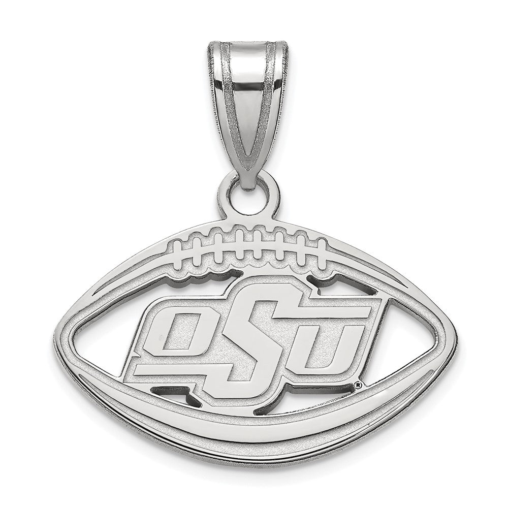 Sterling Silver Rhodium Plated Logoart Oklahoma State University O S U Football Pendant