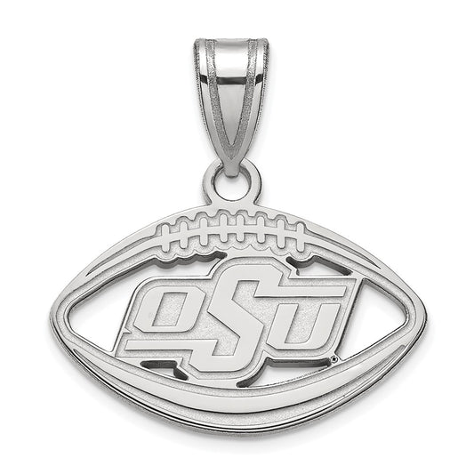 Sterling Silver Rhodium Plated Logoart Oklahoma State University O S U Football Pendant
