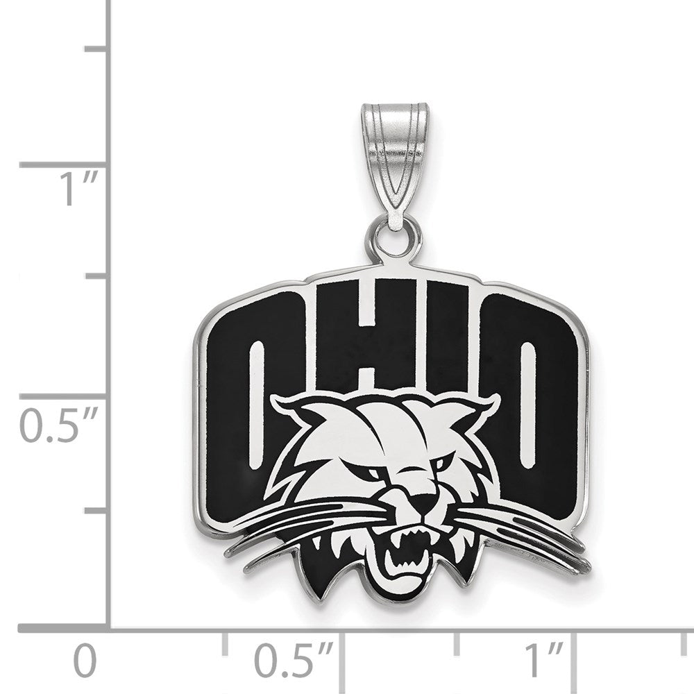 Sterling Silver Rhodium Plated Logoart Ohio University Large Enameled Pendant