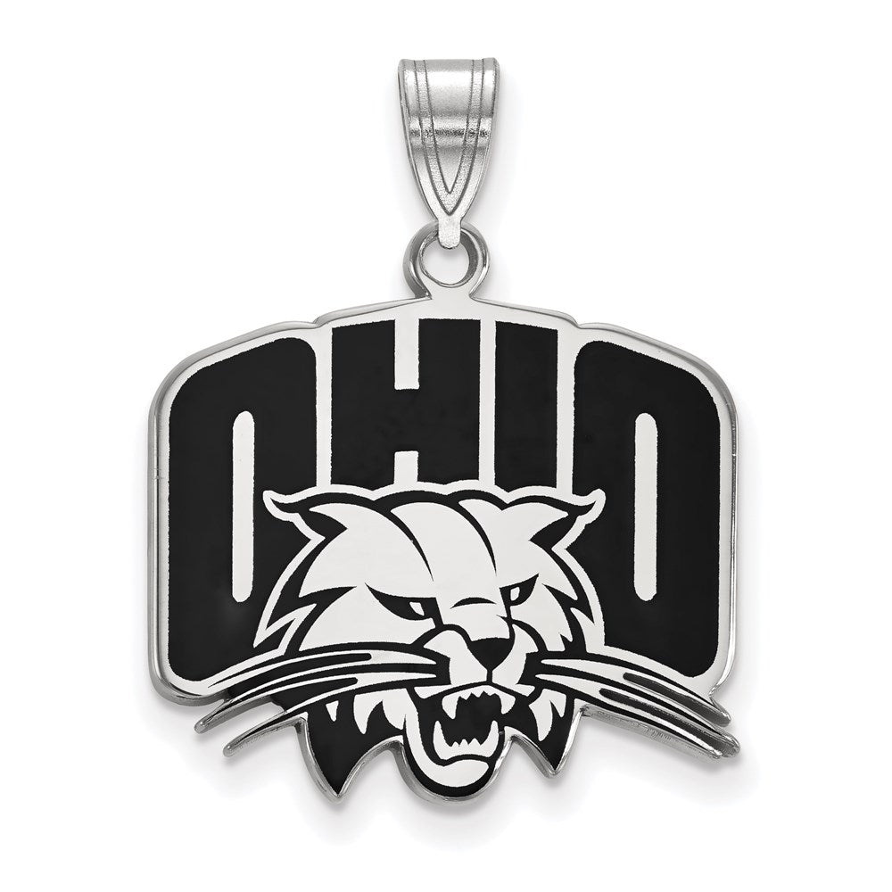 Sterling Silver Rhodium Plated Logoart Ohio University Large Enameled Pendant