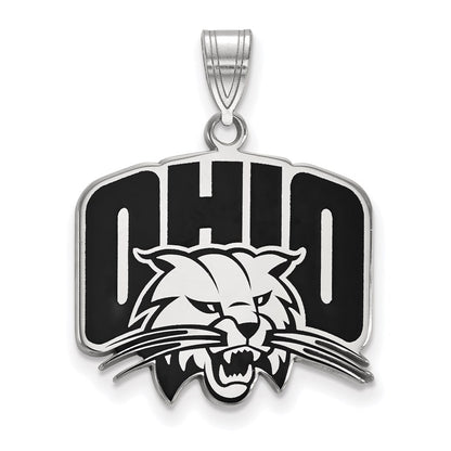 Sterling Silver Rhodium Plated Logoart Ohio University Large Enameled Pendant