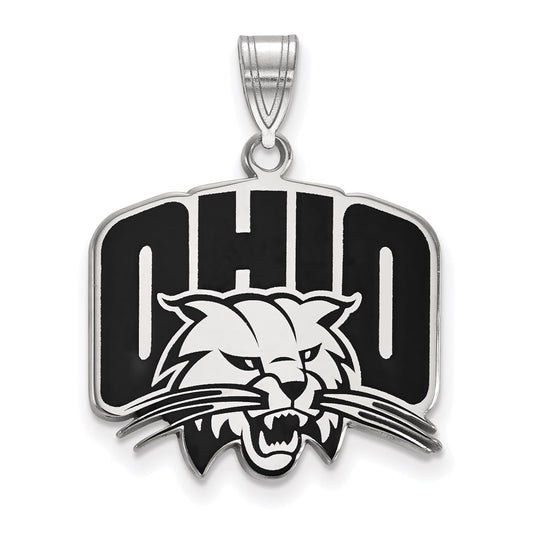 Sterling Silver Rhodium Plated Logoart Ohio University Large Enameled Pendant