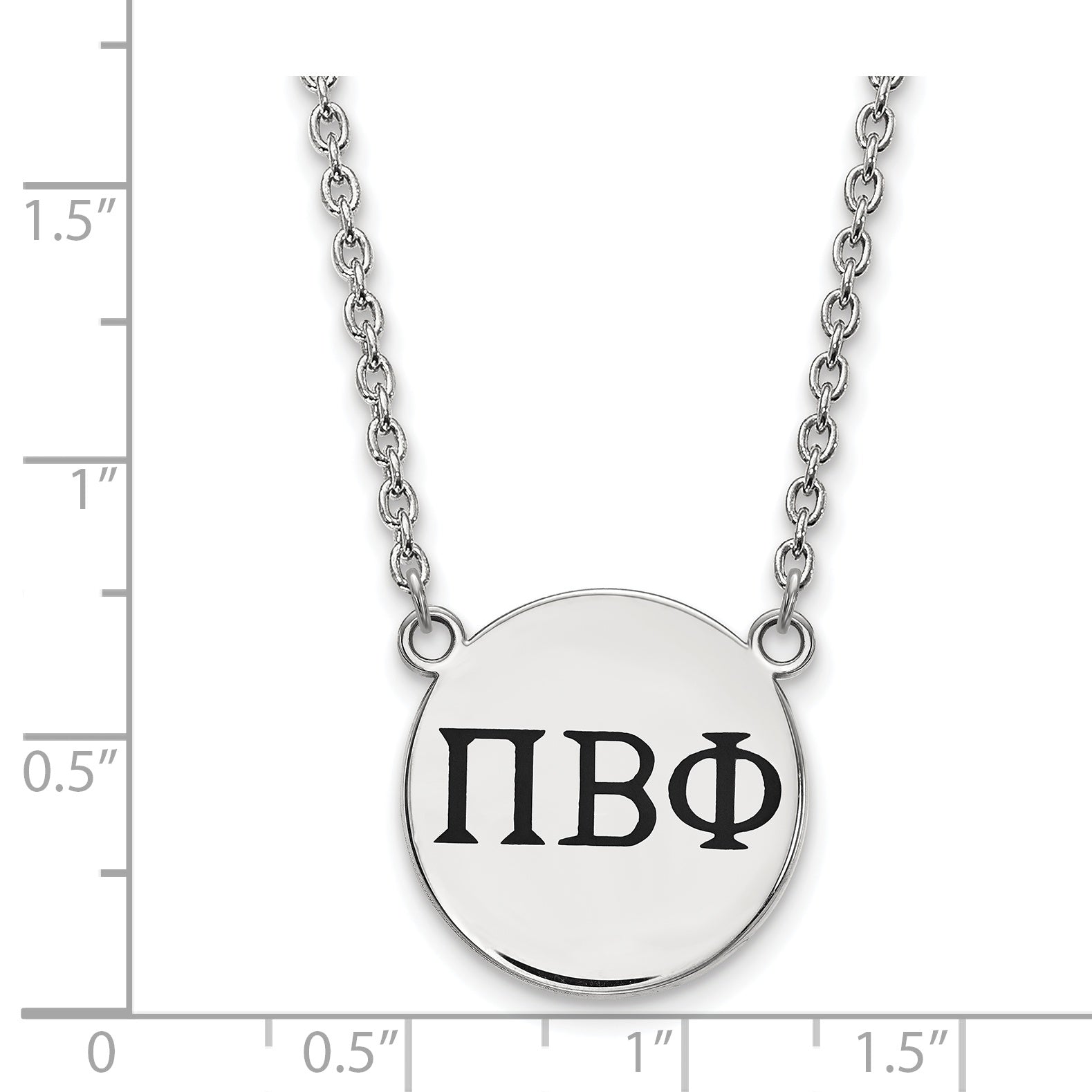 Sterling Silver Rhodium Plated Logoart Pi Beta Phi Sorority Greek Letters Large Black Enamel Pendant 18 Inch Necklace
