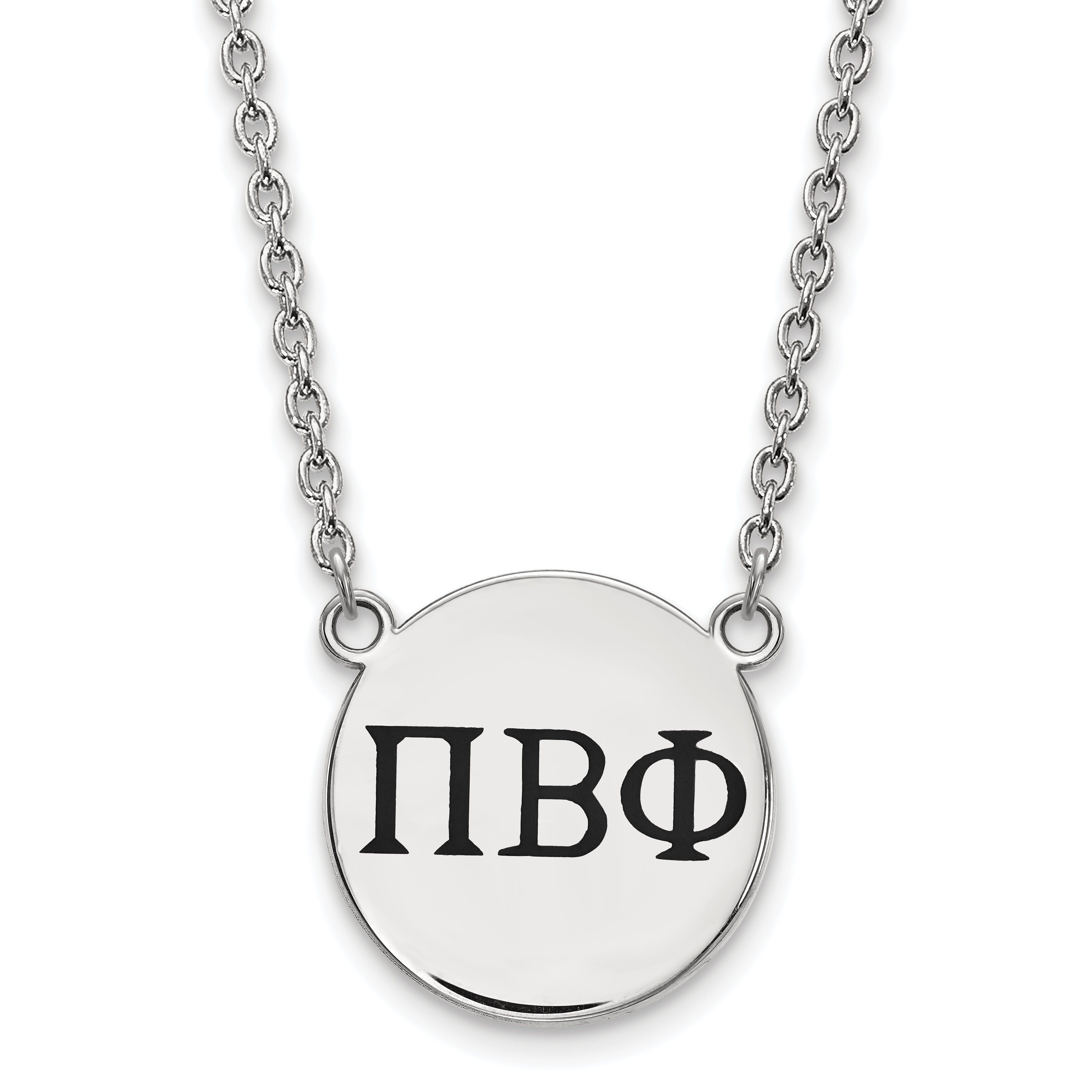 Sterling Silver Rhodium Plated Logoart Pi Beta Phi Sorority Greek Letters Large Black Enamel Pendant 18 Inch Necklace
