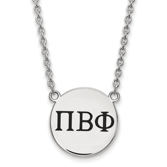 Sterling Silver Rhodium Plated Logoart Pi Beta Phi Sorority Greek Letters Large Black Enamel Pendant 18 Inch Necklace